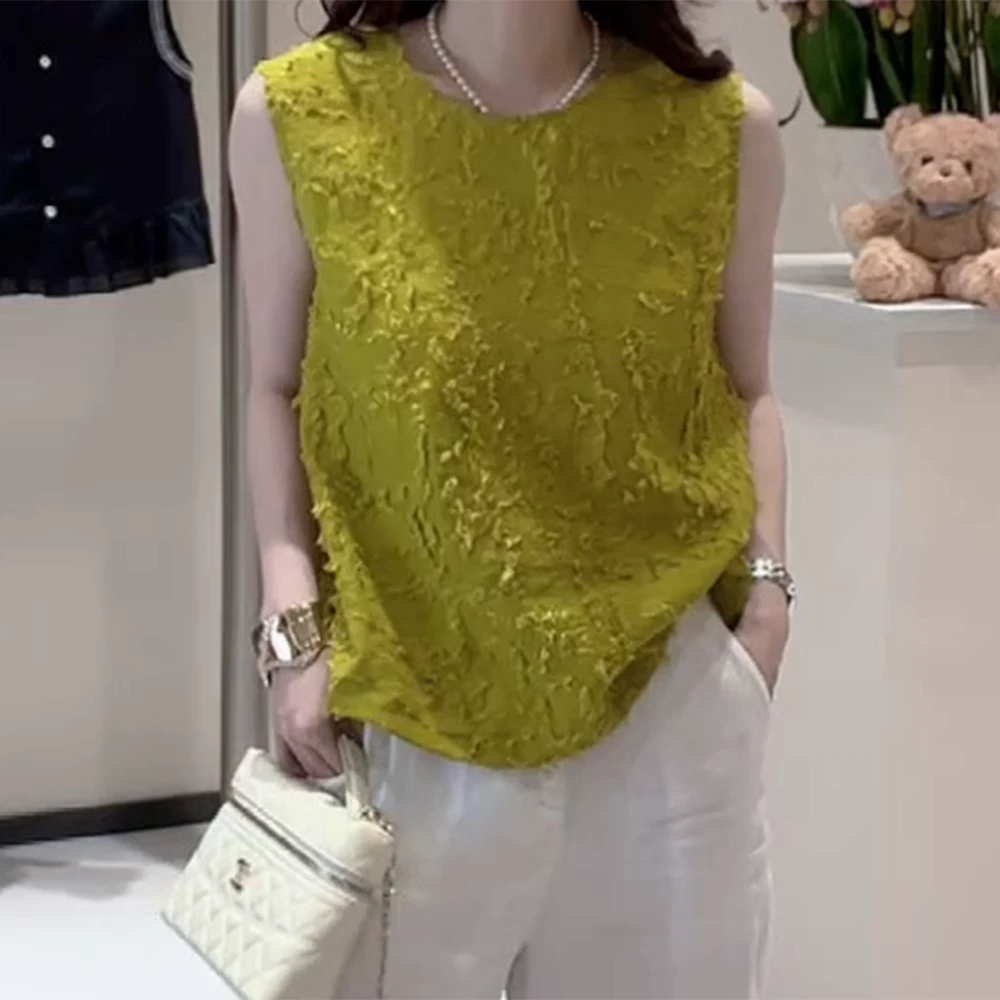 【原始感】夏季新中式剪花流苏洋气无袖上衣薄款小个子女款C5510