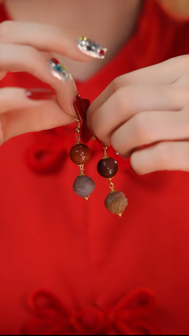 【闪购商品】玛瑙/玉髓耳钉未镶嵌YY-98 盐源狐耳吊