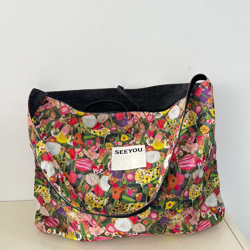 莫奈的花园｜自制小个子油画风拼接布牛仔通勤旅行春夏单肩斜挎包