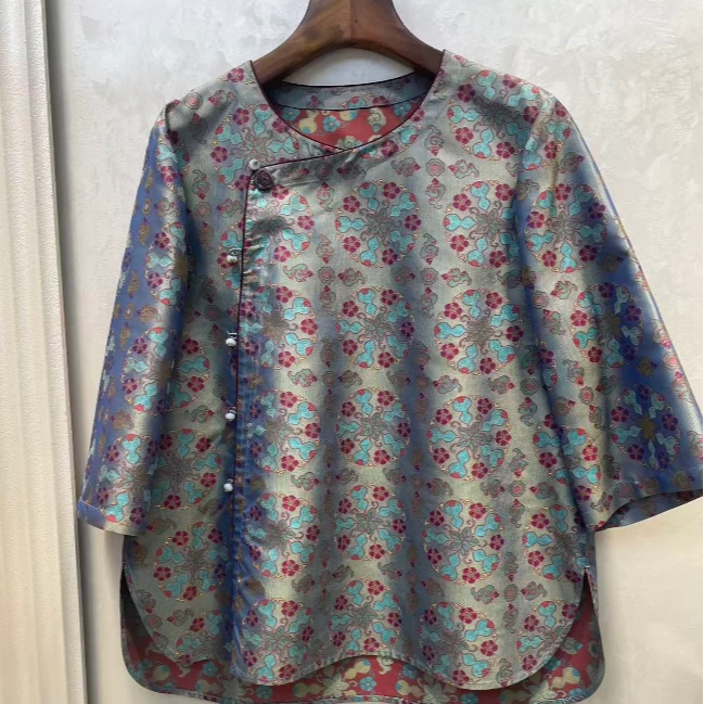 短款提花斜襟上衣直襟RY63029（599）