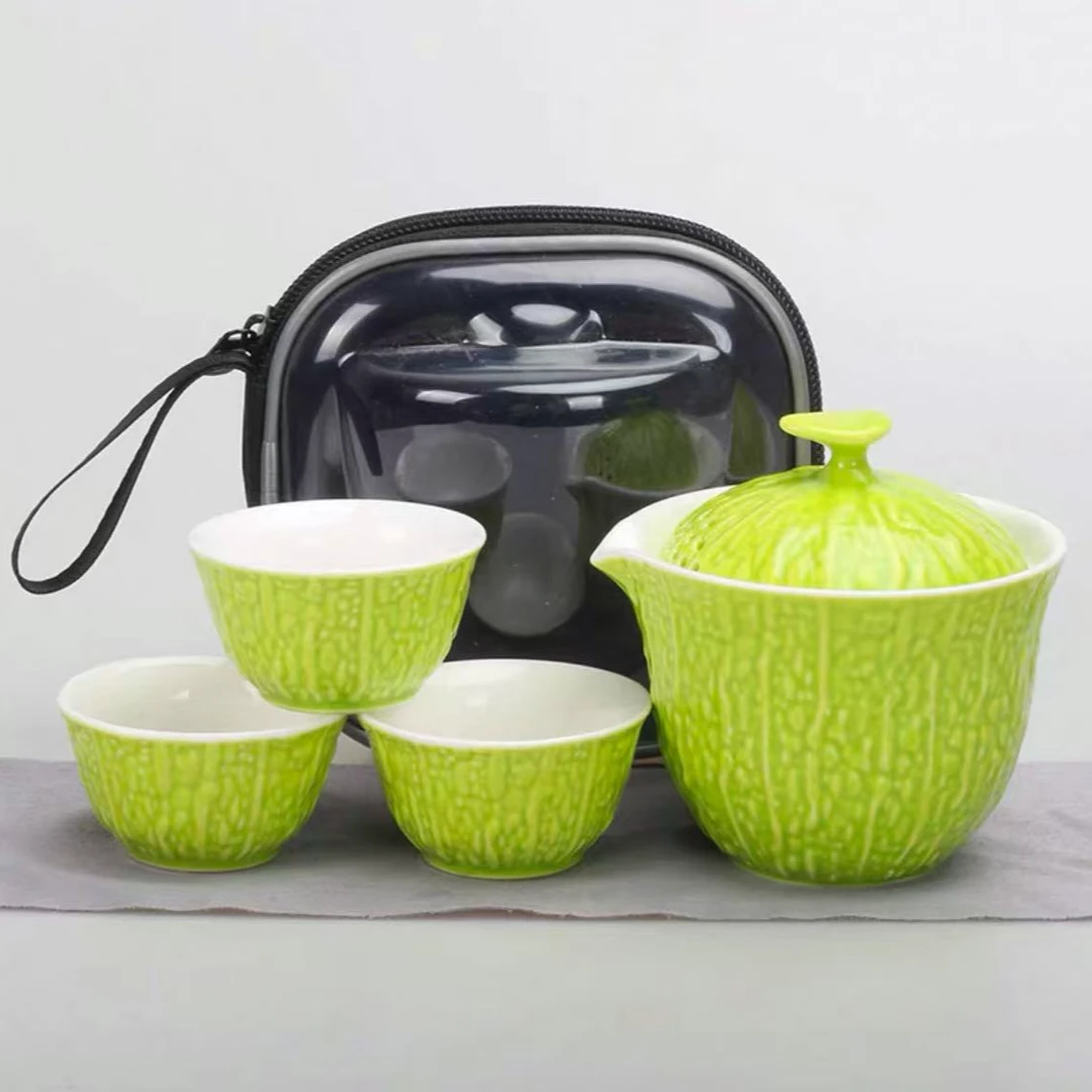 旅行茶具【f266】手工轻奢户外绿色家用陶瓷青瓷便携式手工轻奢户外