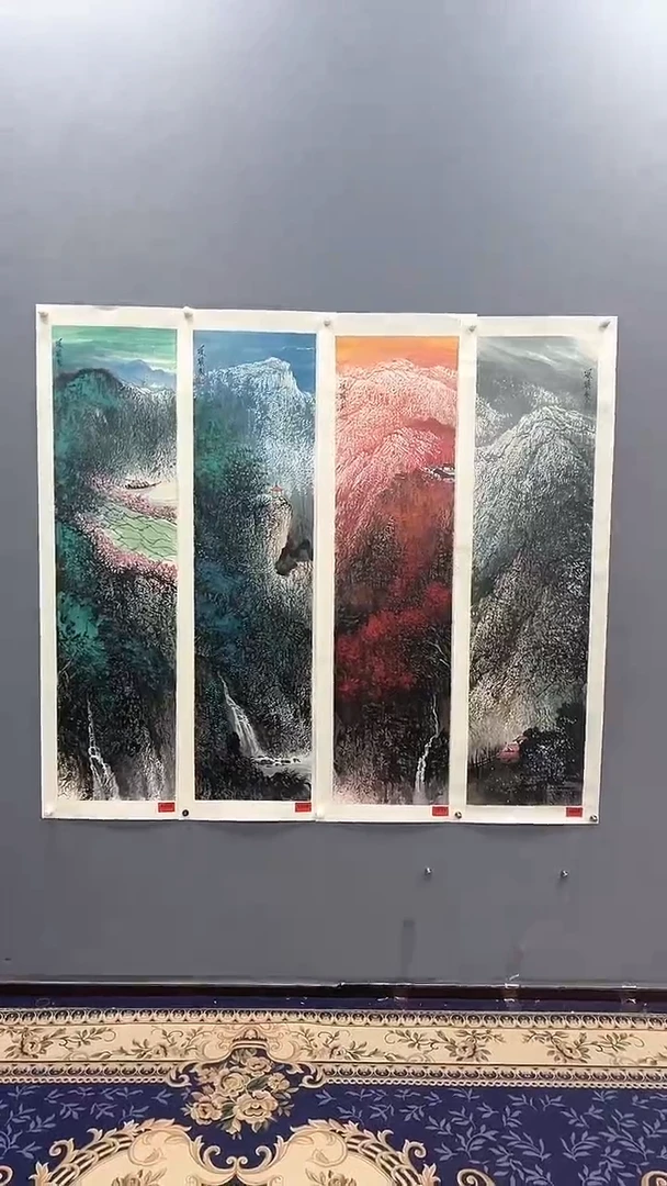 国画佛****砖杨风顺16pc山水条屏JJ紫P作品