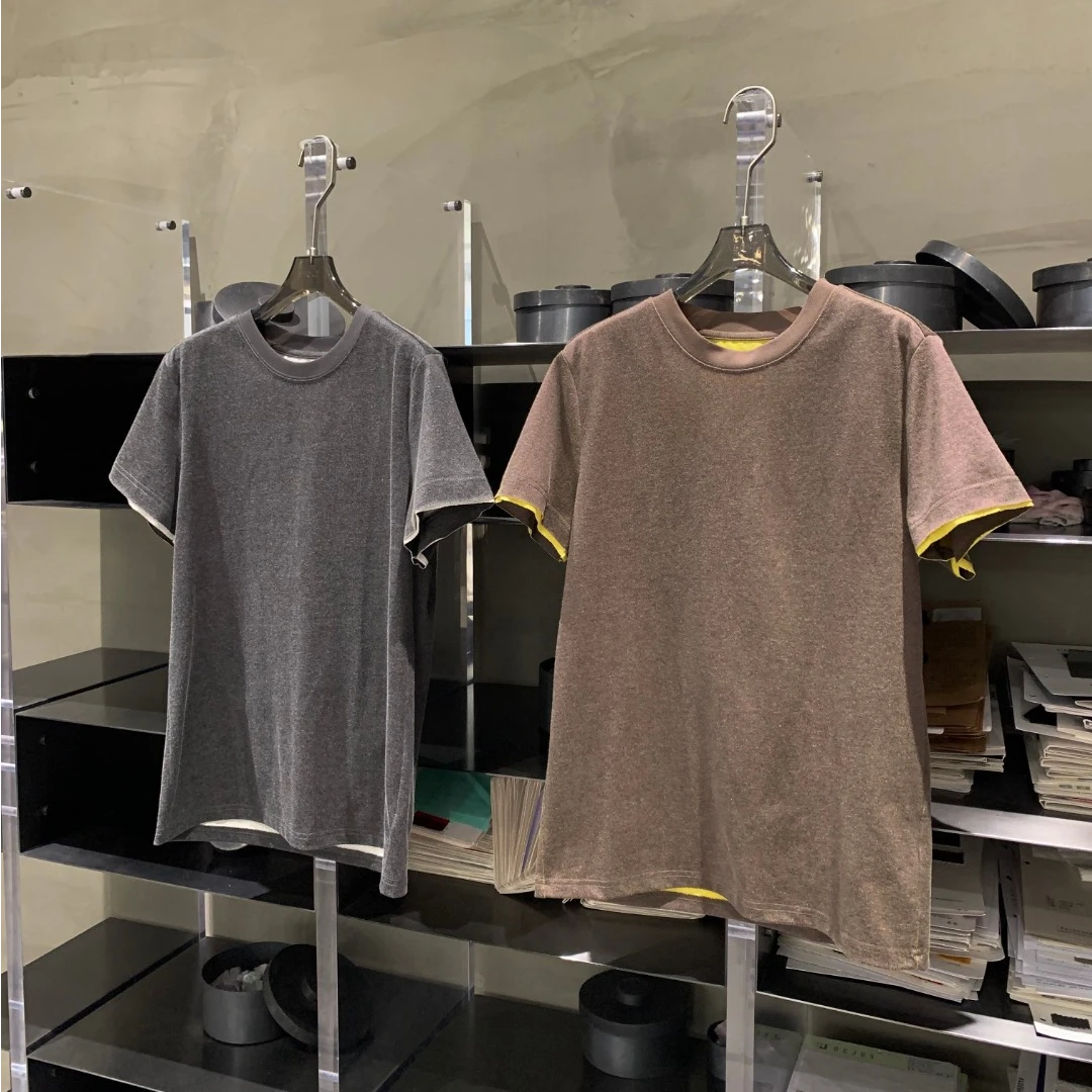 休闲百搭毛边撞色假两件T恤短袖女 T8452