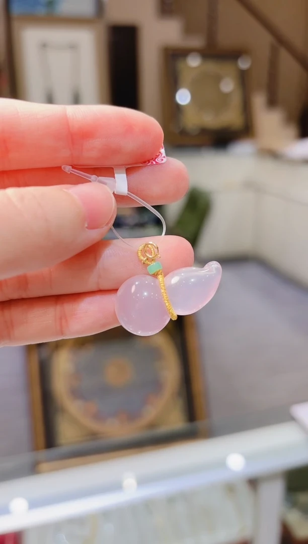 【闪购商品】水晶挂件18K金镶嵌粉水晶葫芦挂件卡扣