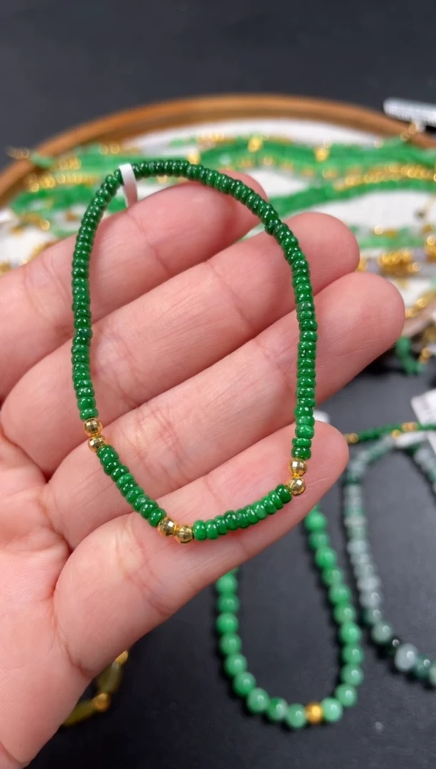 套链18K金镶嵌翡翠多样性  发货一条   P298