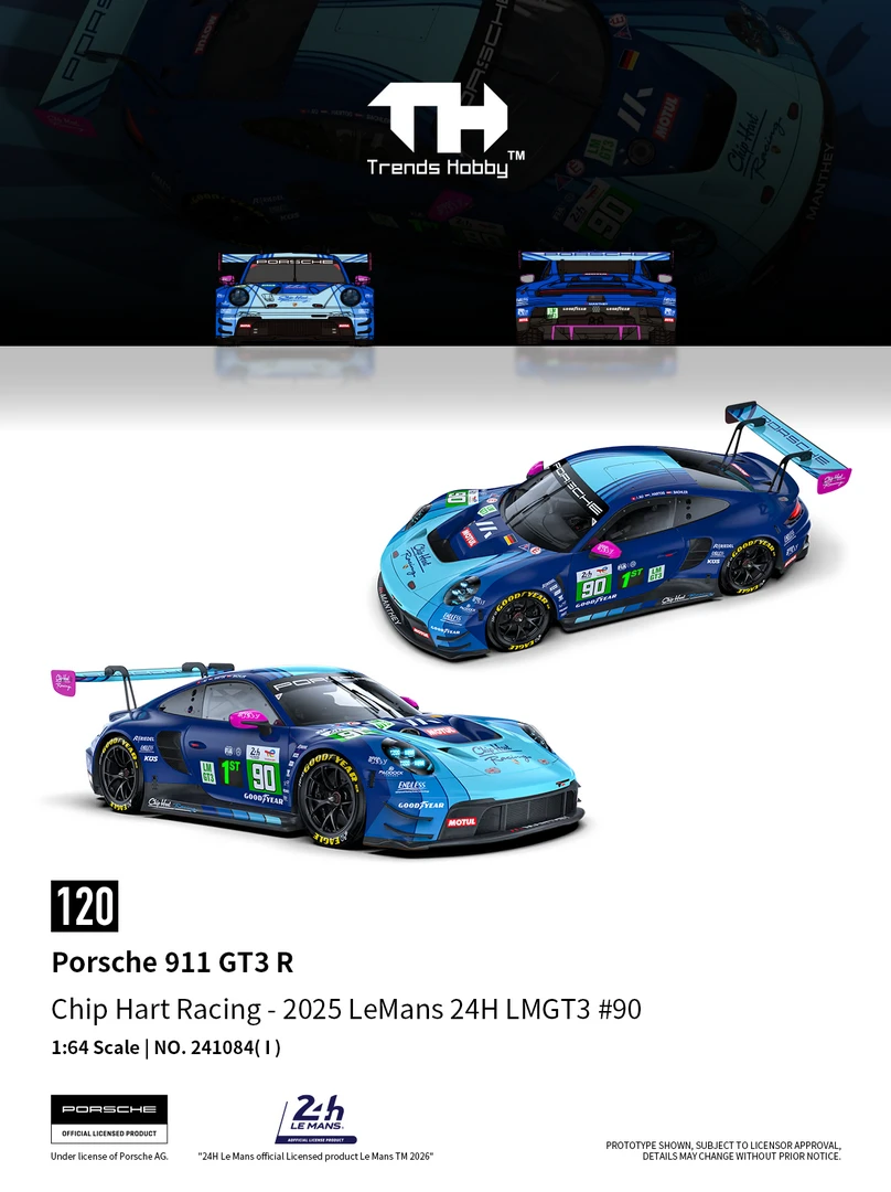 TH 1:64 保时捷911 GT3 R 勒芒24H 90号车 合金汽车模型