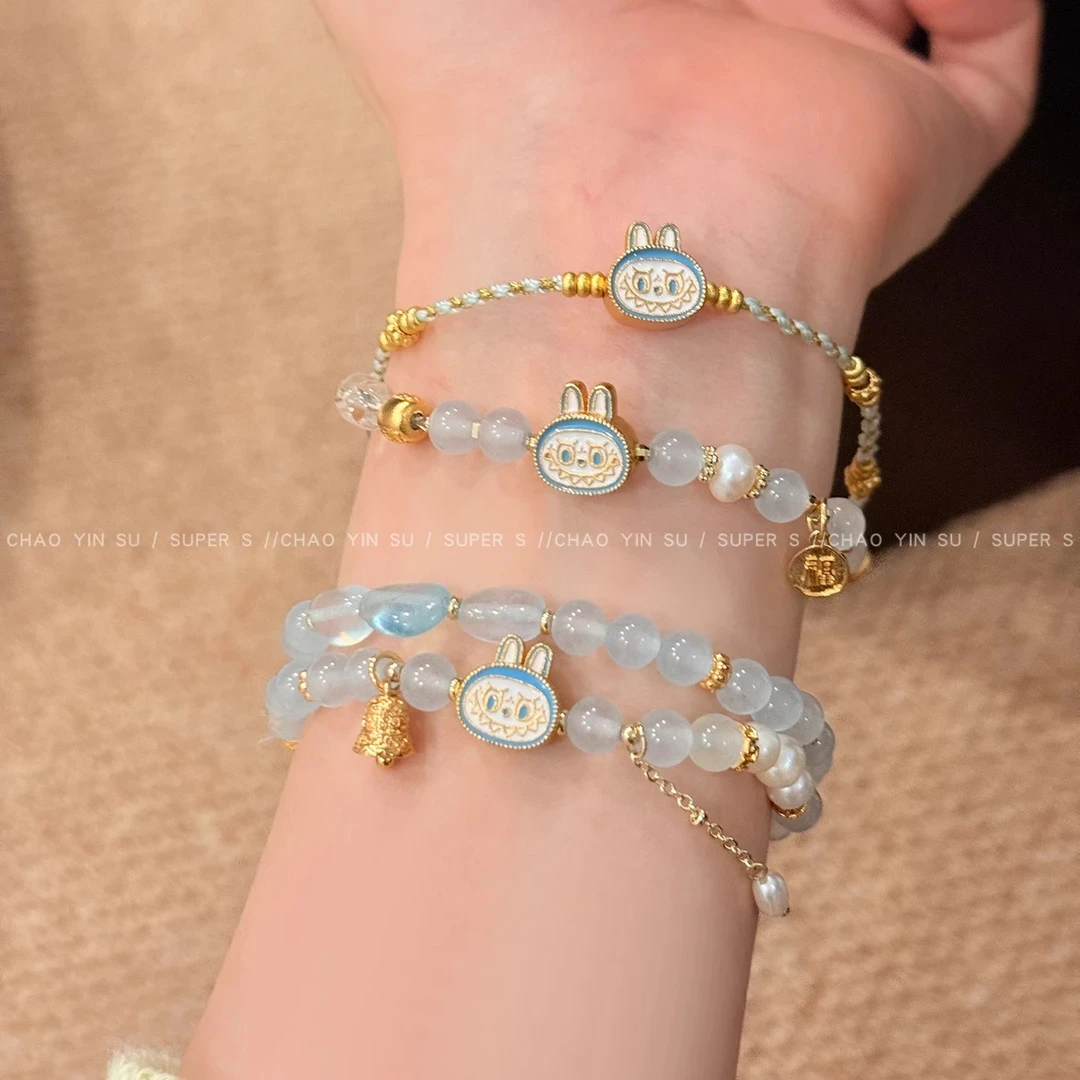 铜合金手链 高颜值蓝色labubu串珠手链女精致手串情侣闺蜜手饰潮