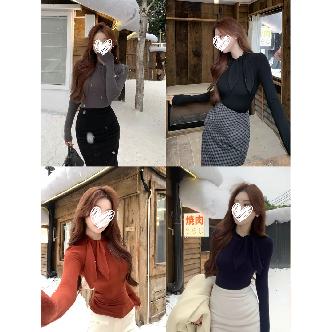 【姐姐天菜】秋冬新款高级感修身长袖T恤打底衫+连衣裙两件套D1101