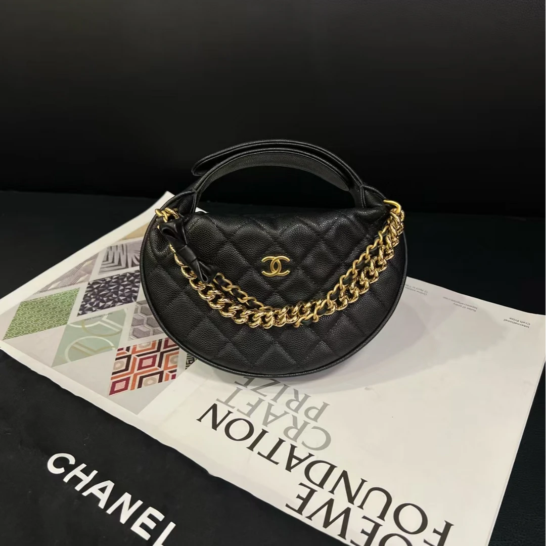99新 Chanel/香奈儿 专柜29300黑金24S蝴蝶结呼啦圈手提B5907