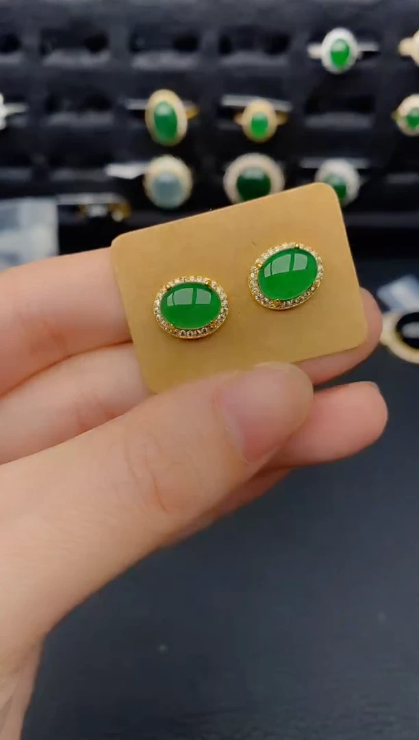 银S925镶嵌翡翠耳饰天然a货翡翠400