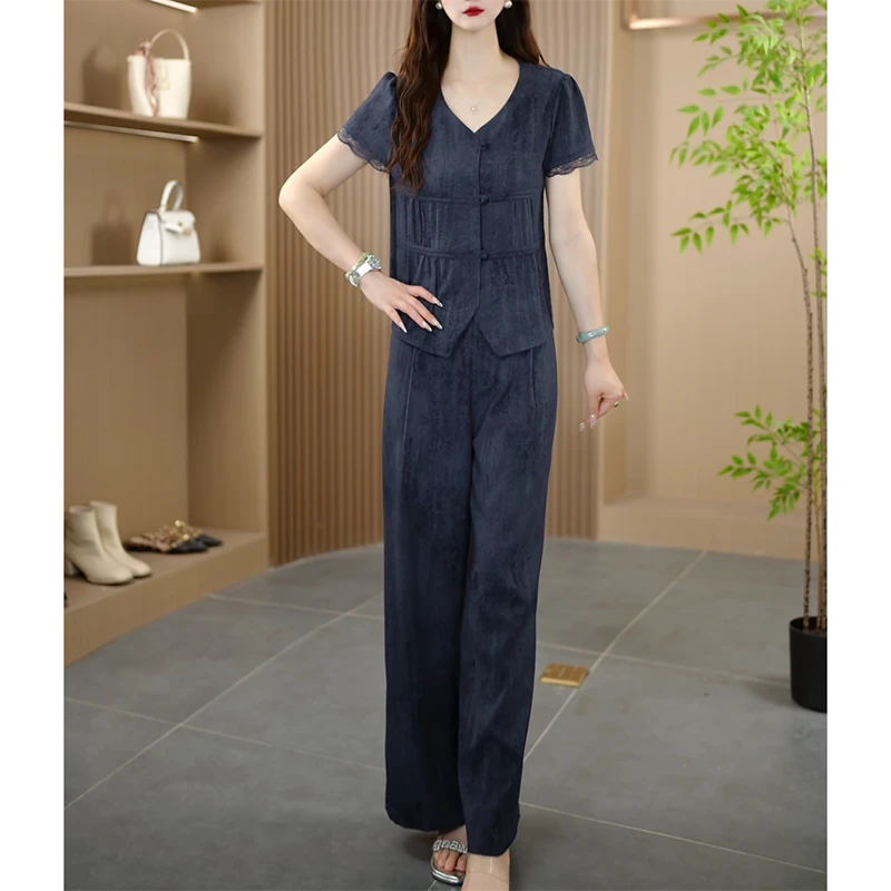 25206夏季新款时尚气质显瘦修身收腰法式洋气宽松两件套装