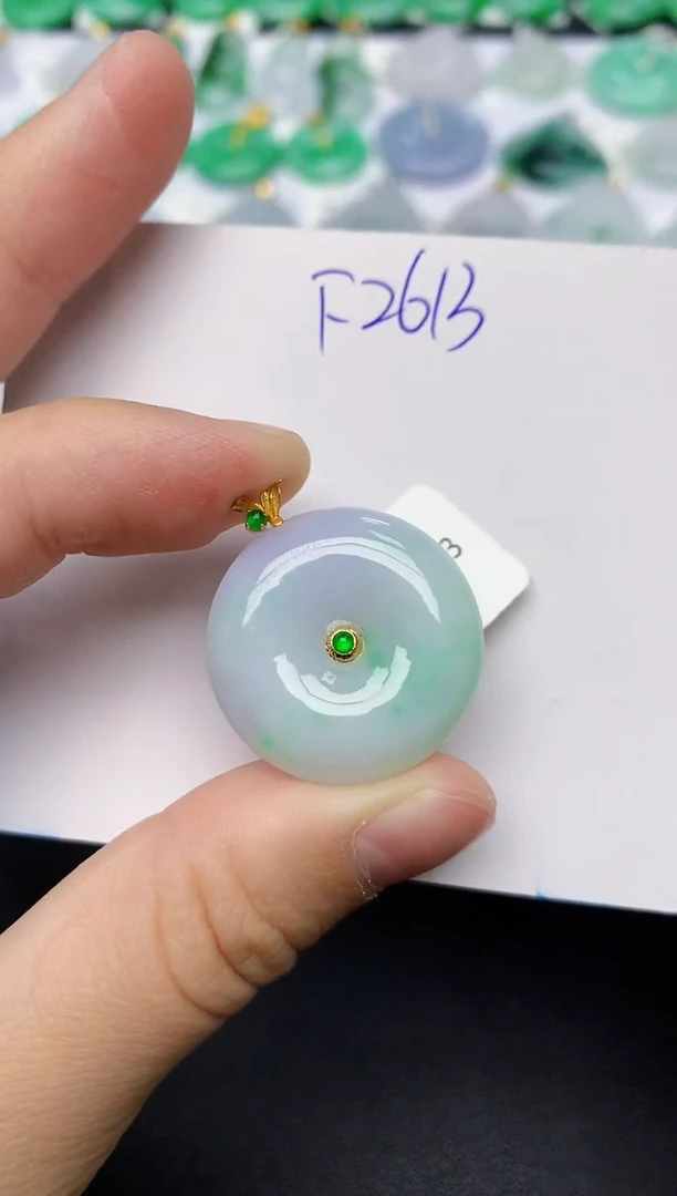 颈饰18K金镶嵌翡翠天然缅甸A货翡翠百元以上9元证书费自理