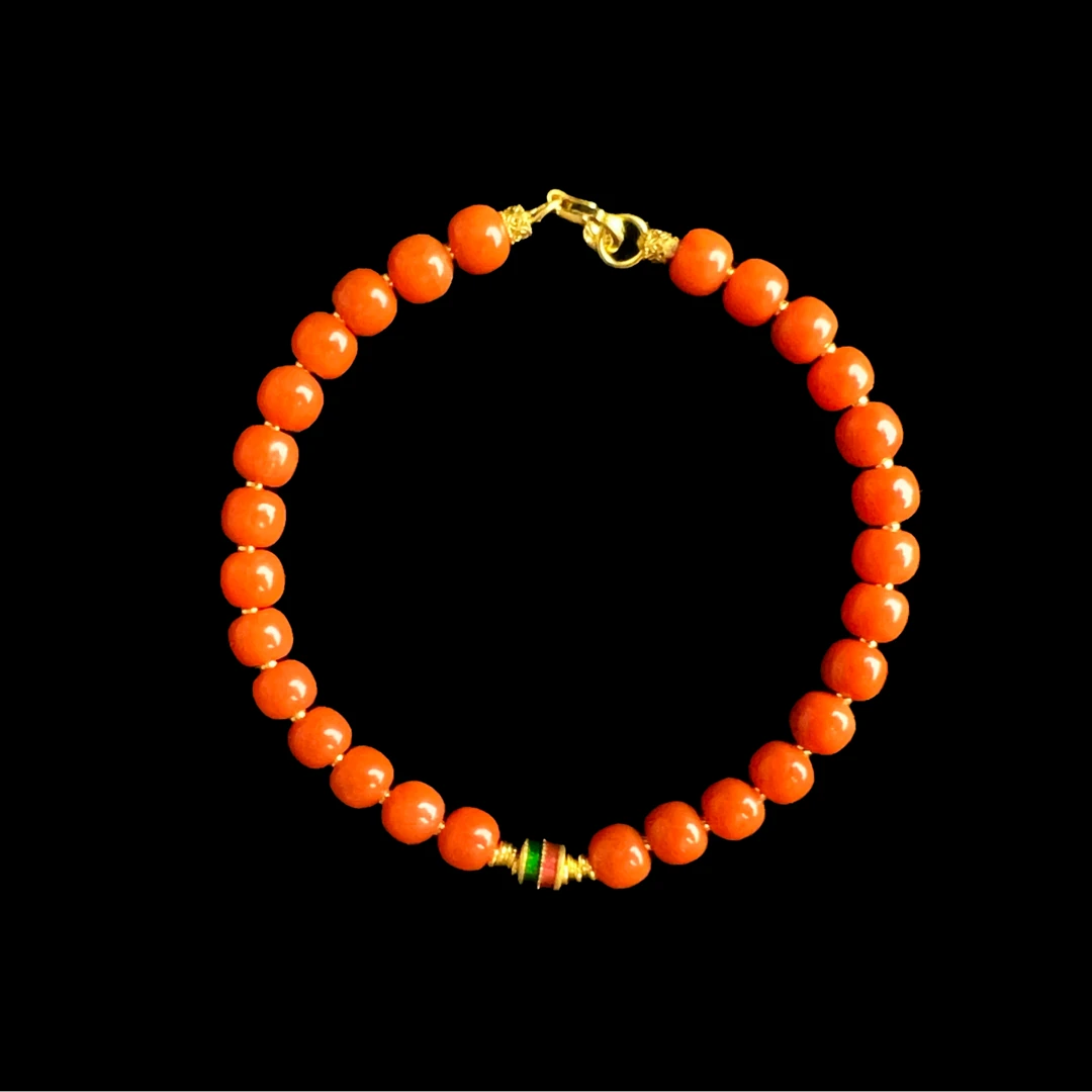 足金路路通老型南红手链  珠径 5-5.5mm  金约1.6g 链长17cm