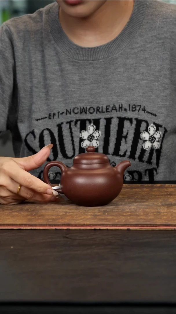 茶壶紫砂柿圆老紫泥200cc