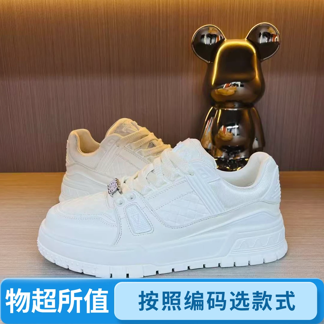 男士高端时尚休闲板鞋青年牛皮拼接系带潮流韩版透气百搭休闲鞋