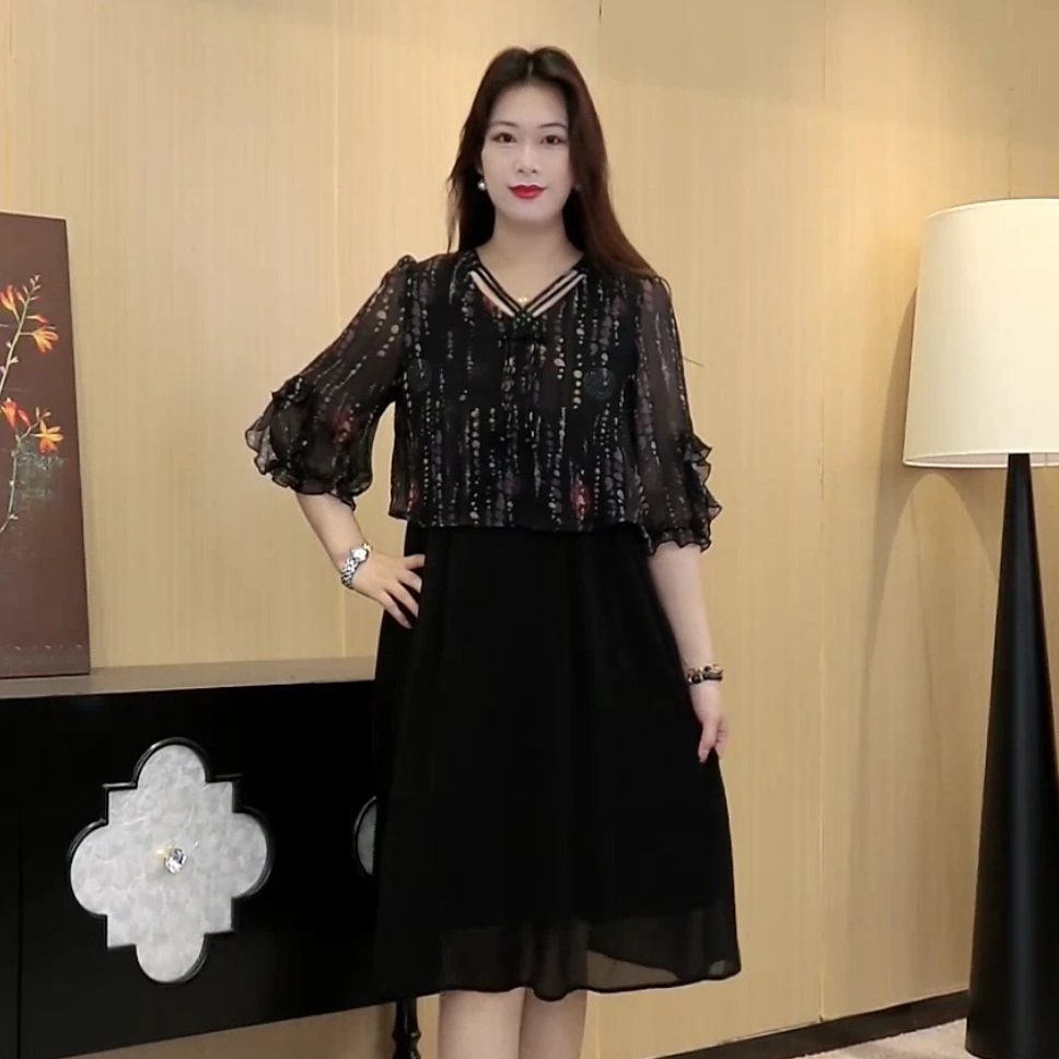 薇姐大码女装休闲舒适宽松遮肉显瘦时尚大方连衣裙ZB6949