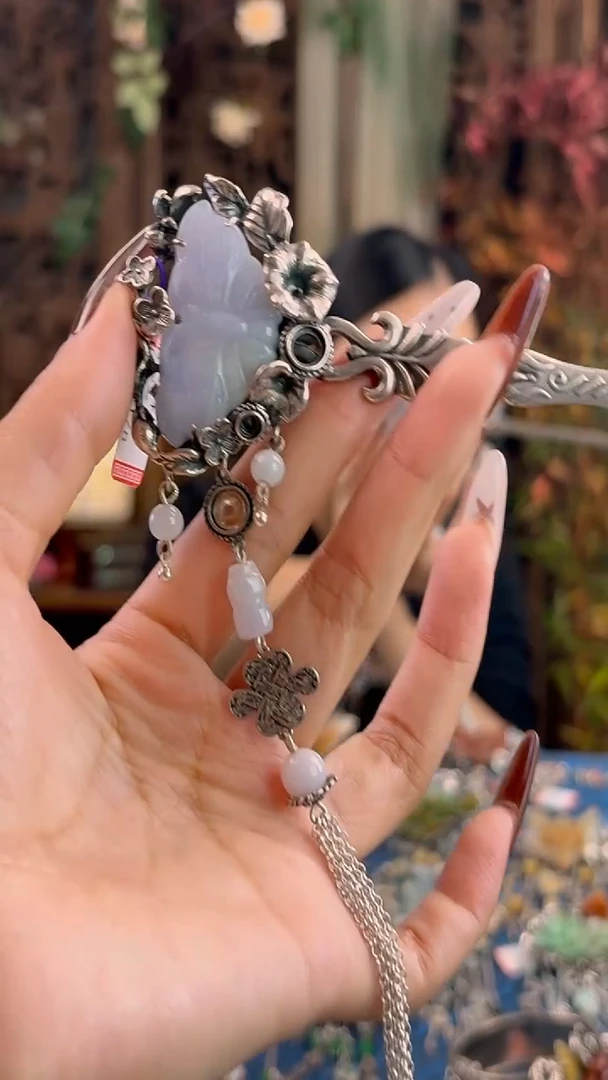 银S925镶嵌挂件翡翠发簪