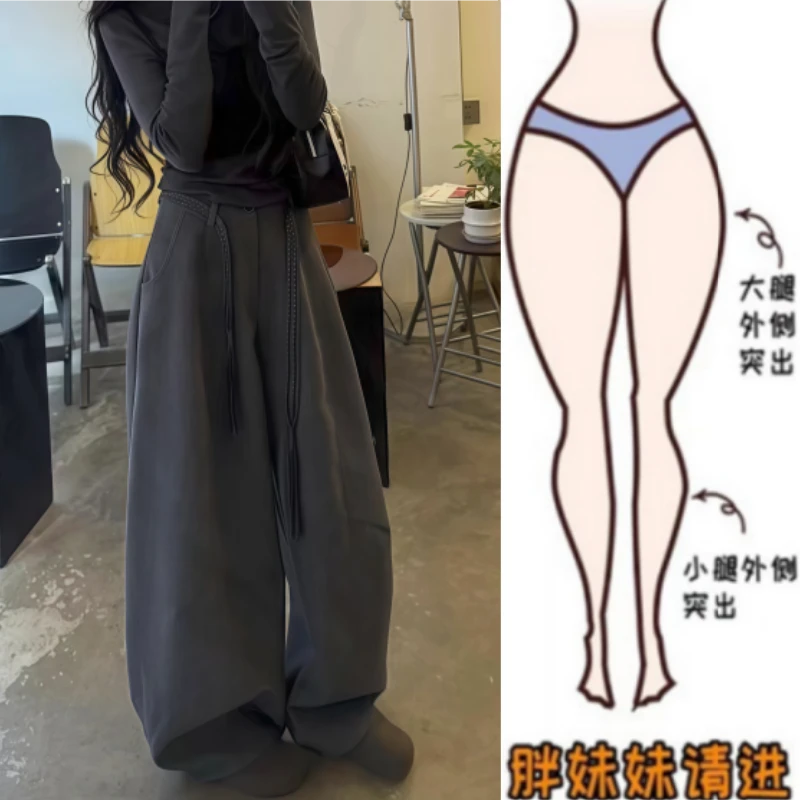 格洛森女秋季新款显瘦直筒裤梨型身材宽松高腰时尚百搭阔腿休闲裤