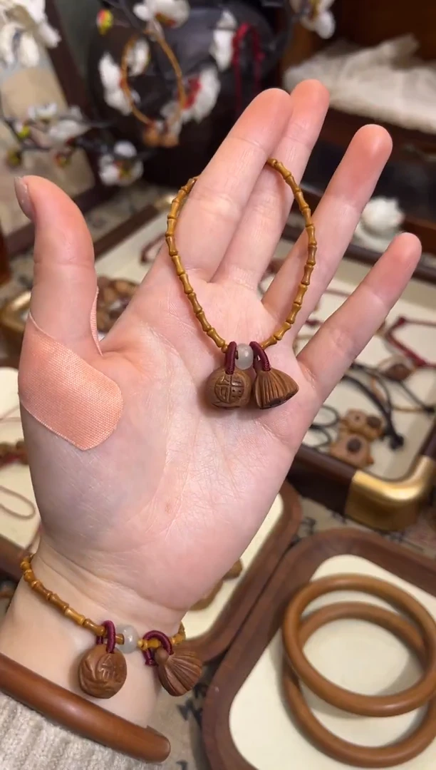 手串桃核【桃缘行】竹节「福气莲莲」桃木桃核辟、挡、驱、护 备注手围