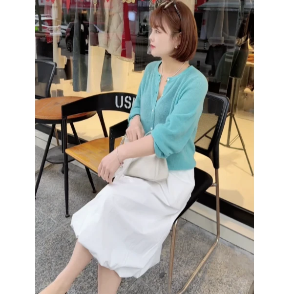 春款单排扣气质针织开衫