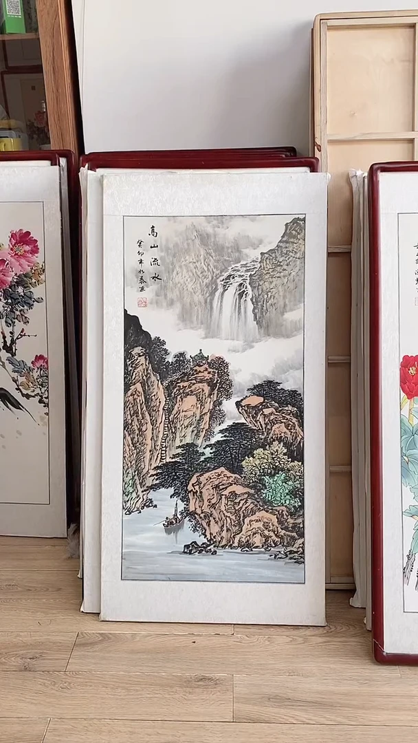 国画纯手绘国画125*65带框装饰挂画