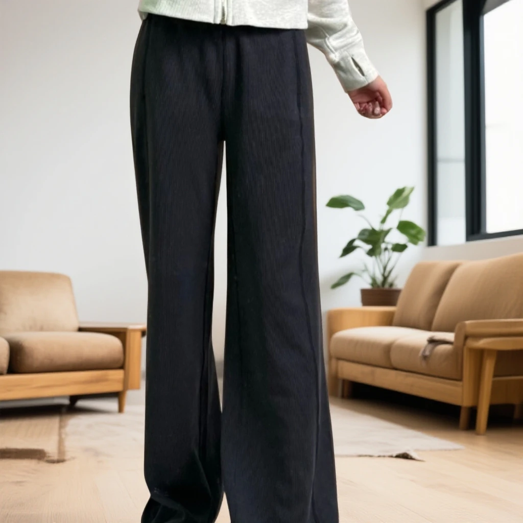 螺纹阔腿裤休闲直筒长裤时尚女裤一毛毛一样样