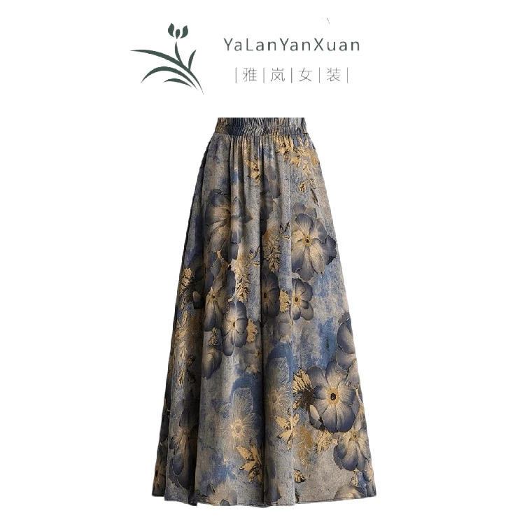 【雅岚女装】时尚洋气显瘦水墨印花裙裤气质夏季新款时尚半身裙长款