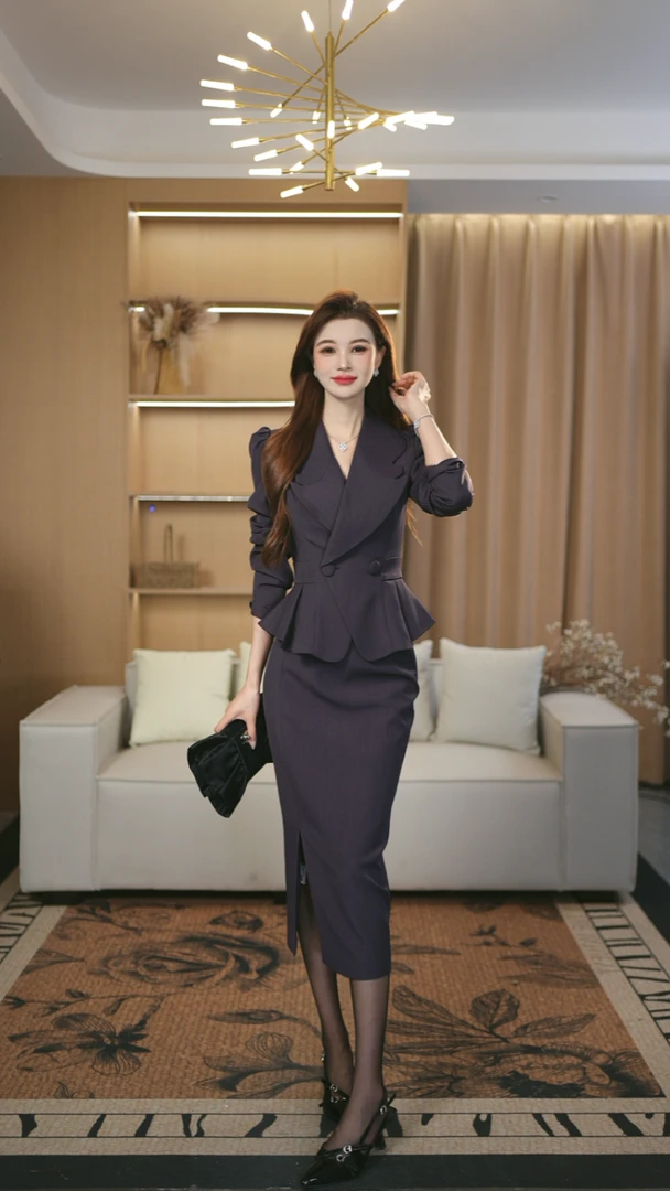 罗曼定制  原创设计女装法式女神范时尚修身时尚套装秋季连衣裙