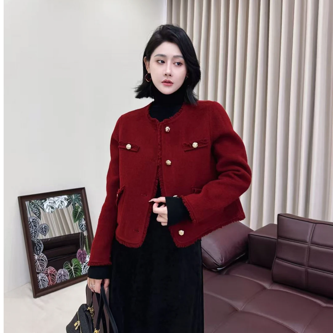 ES周七【亦生罗曼】秋冬轻奢设计感斜流苏小香风羊毛外套25AWC9135