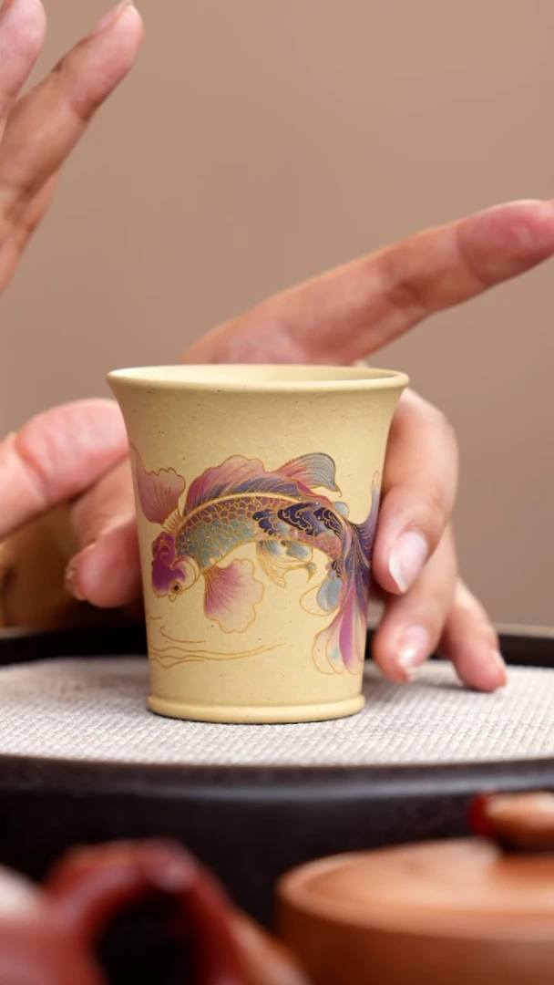 茶壶紫砂本山绿马蹄杯金鱼