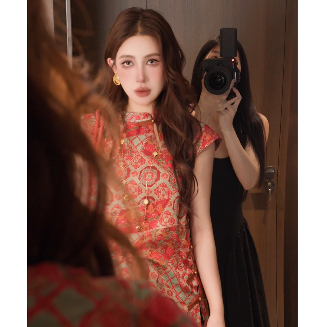 G. yantong/郭彦彤国风优雅气质盘扣裙子夏款斜襟连衣裙LYQL27