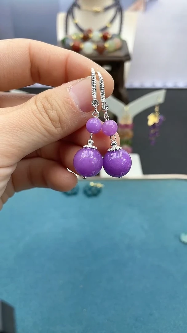 【闪购商品】苏纪石（舒俱来）耳饰银S925镶嵌紫色双珠耳钩