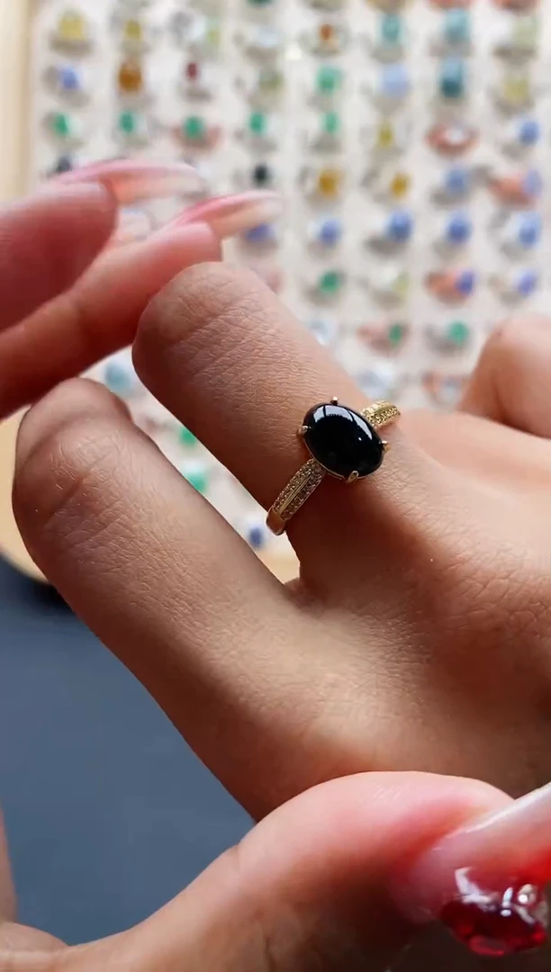 【闪购商品】翡翠戒指银S925镶嵌缅甸天然A货翡翠333  6-6