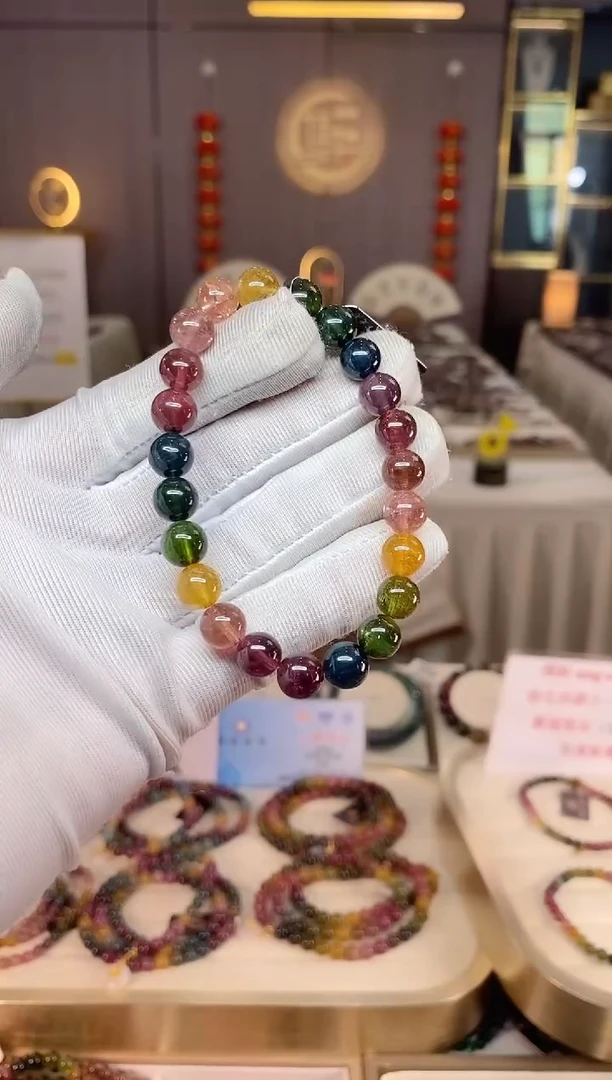 未镶嵌老矿碧玺彩虹单圈手串8mm+碧玺xion多样性发一条