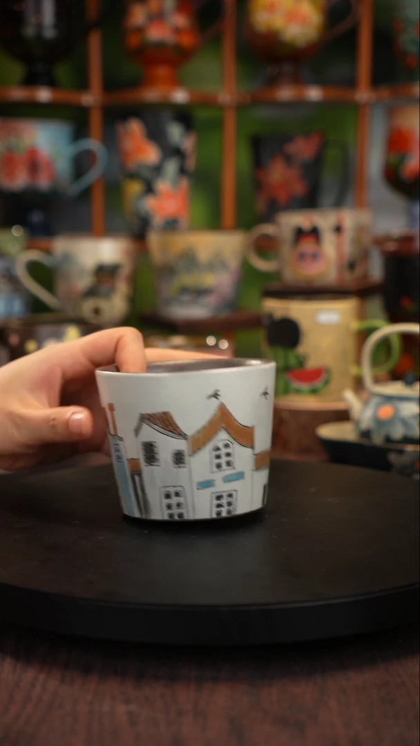 釉下手绘陶瓷紫砂杯