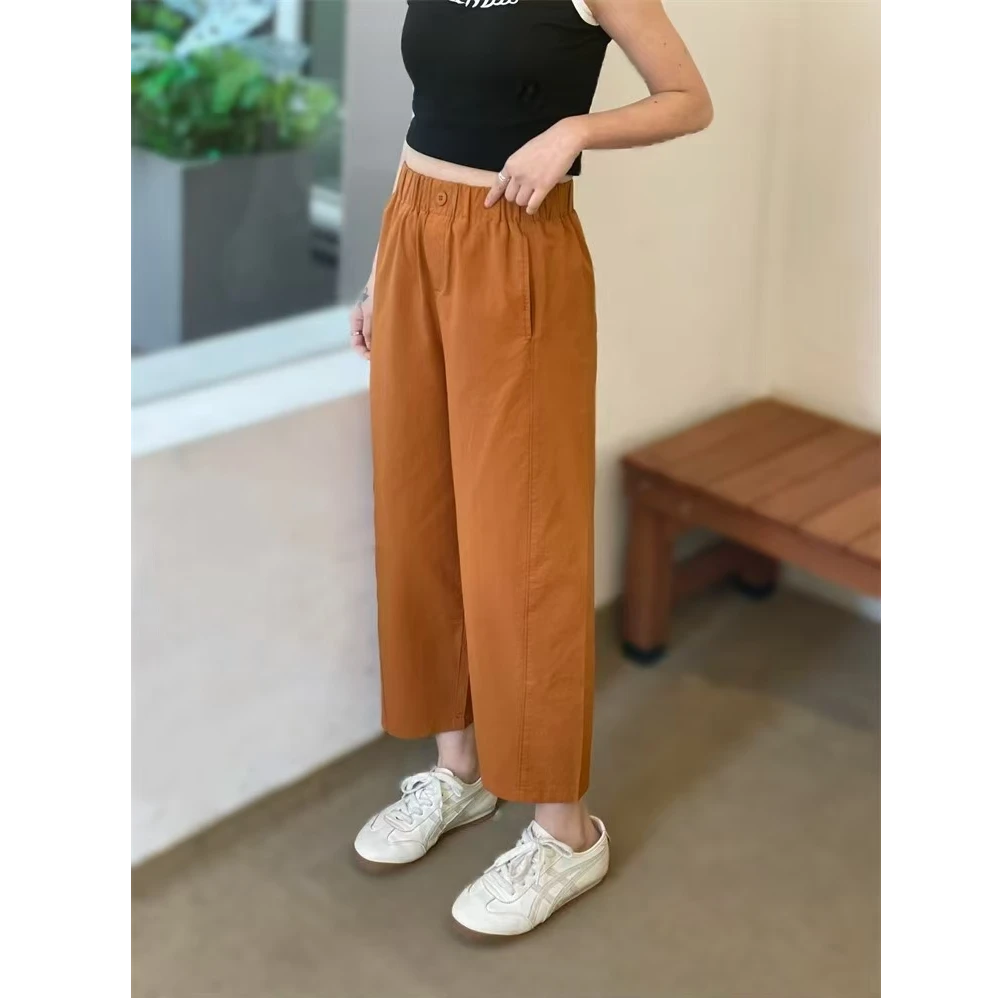 【夏季新品】一粒扣 松紧腰花苞裤醋酸弯刀裤高腰显瘦窄版九分裤522