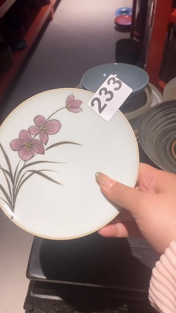 【闪购商品】碗233枣红花手绘高脚干果碟