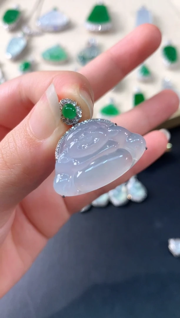 翡翠18K金镶嵌吊坠(不含链)A36|7800