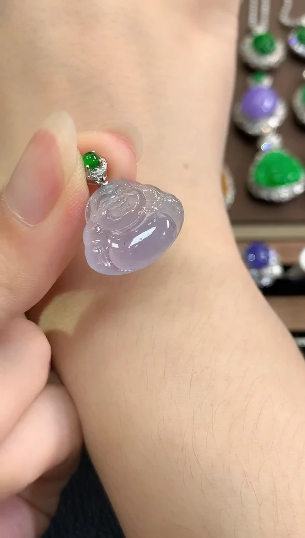 翡翠18K金镶嵌吊坠(不含链)春日珠宝 D8紫货有色差