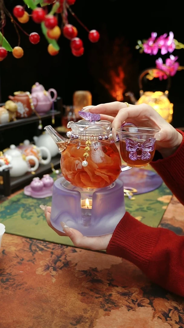 【闪购商品】紫色温茶台+茶壶+链子+杯子