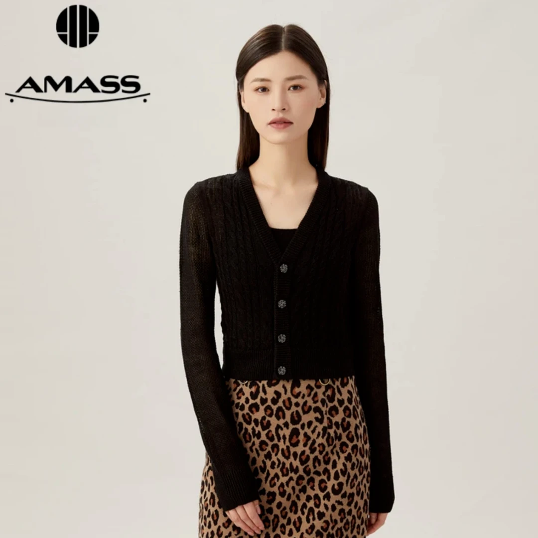 【阿玛施 AMASS 】5499211阿玛施V领镂空亚麻针织开衫