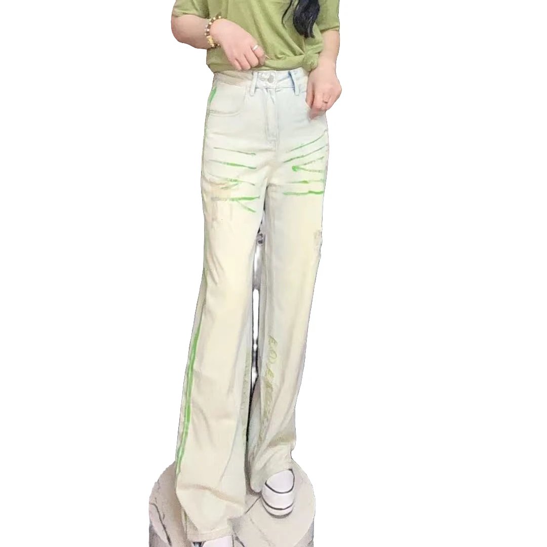 2025夏季新款破洞阔腿牛仔裤10009显瘦时尚宽松