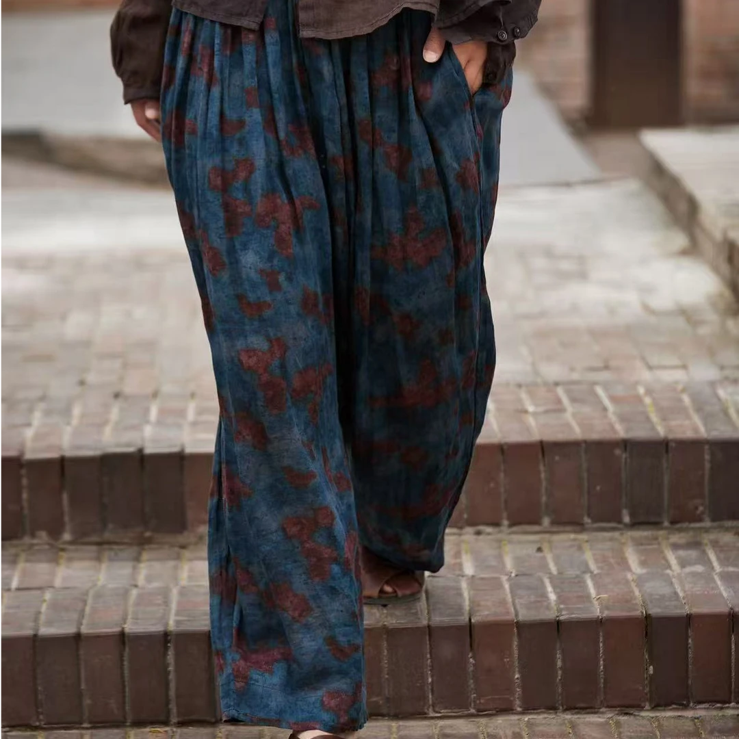 原创麻依者苎麻染色暗花做旧直筒休闲裤2025夏M-095【新款】