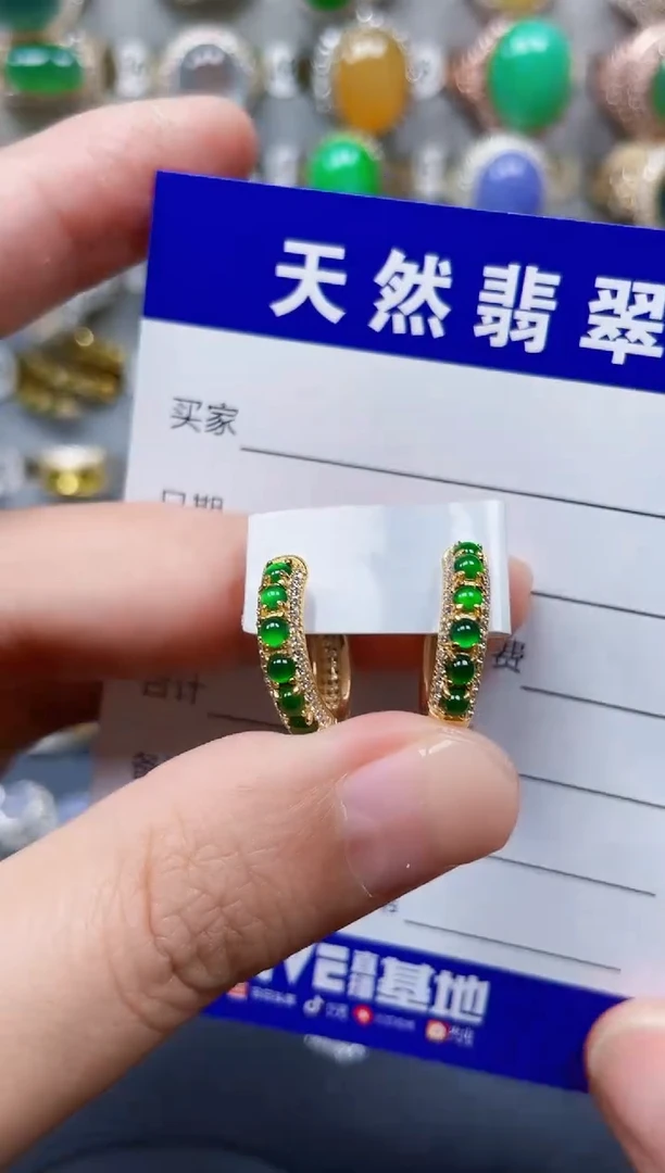 银S925镶嵌翡翠耳饰369