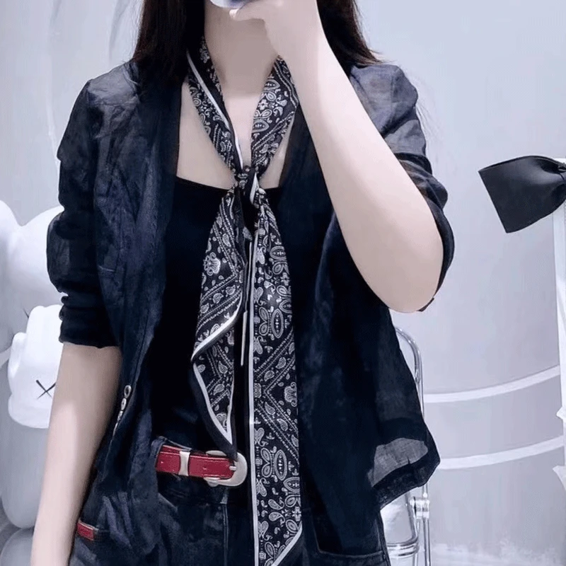 丝巾长款斜三角懒人领巾  围巾休闲百搭飘带长条洋气护颈薄款围脖