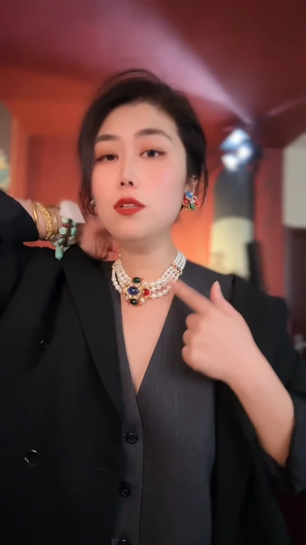 合金无合金无意大利老奶奶款珠珠项链耳夹套装