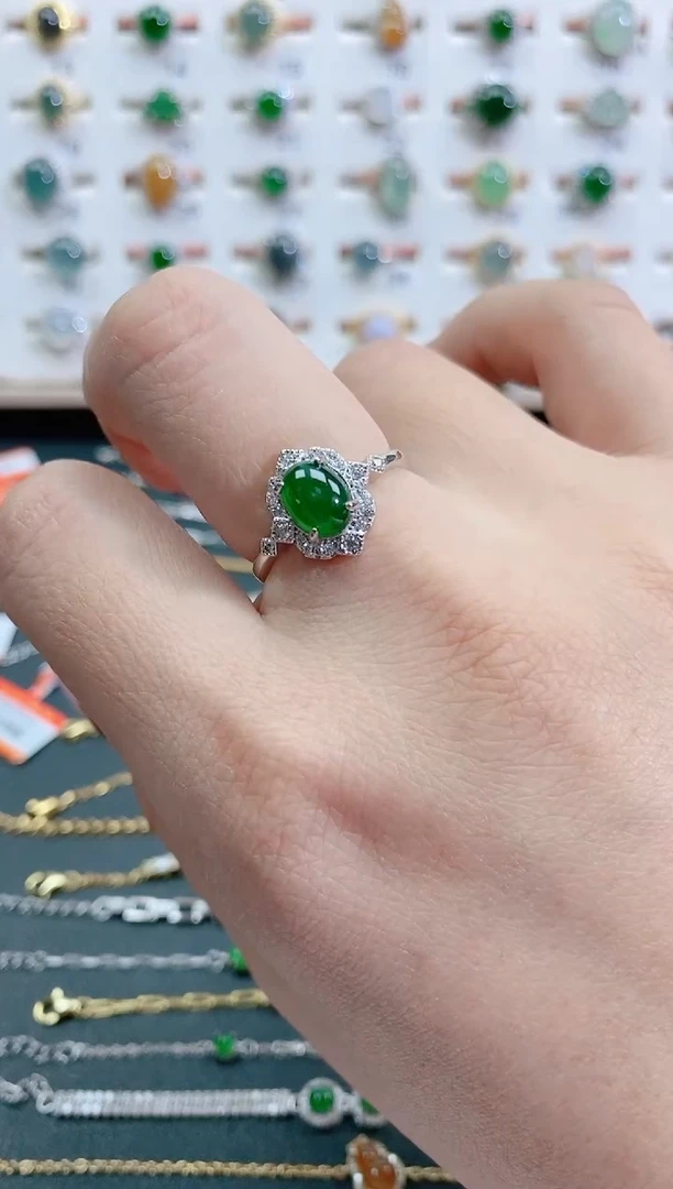 银S925镶嵌戒指翡翠天然翡翠