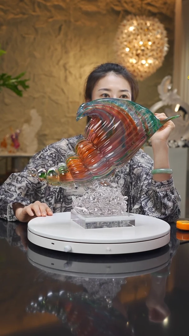 琉璃手工艺品设计款海螺摆件带底座