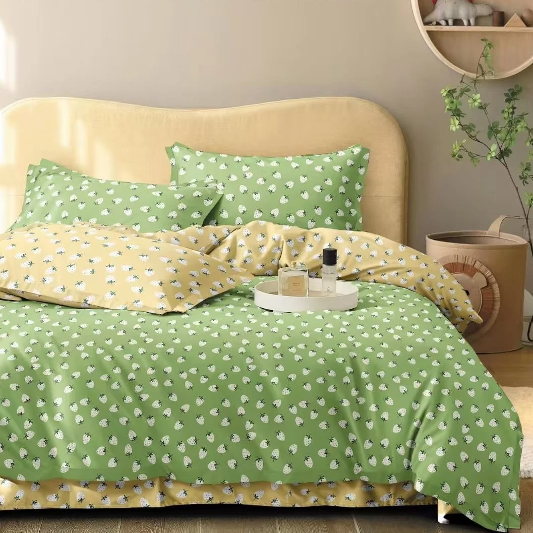 （271）亲肤加厚单人被套1.5*2米 （草莓情缘-绿）