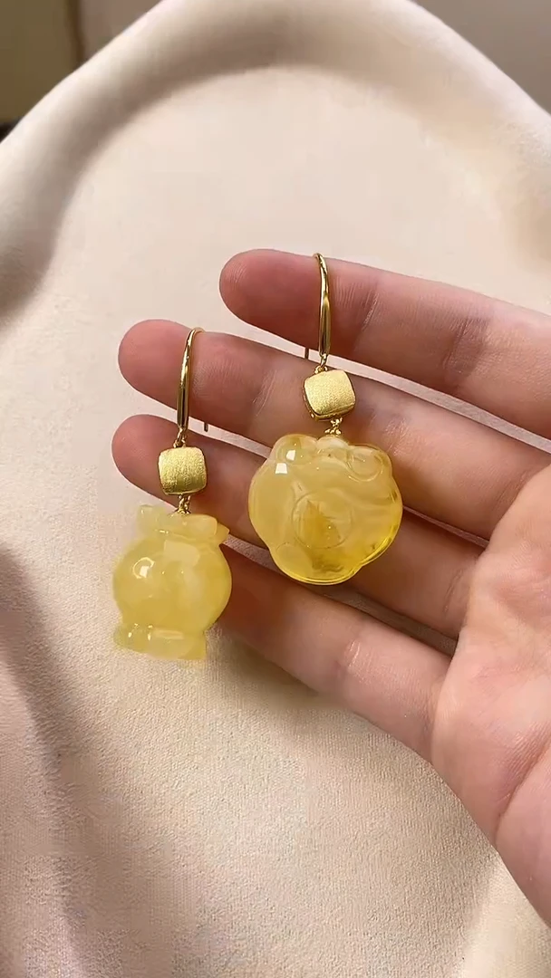 琥珀未镶嵌耳饰耳环